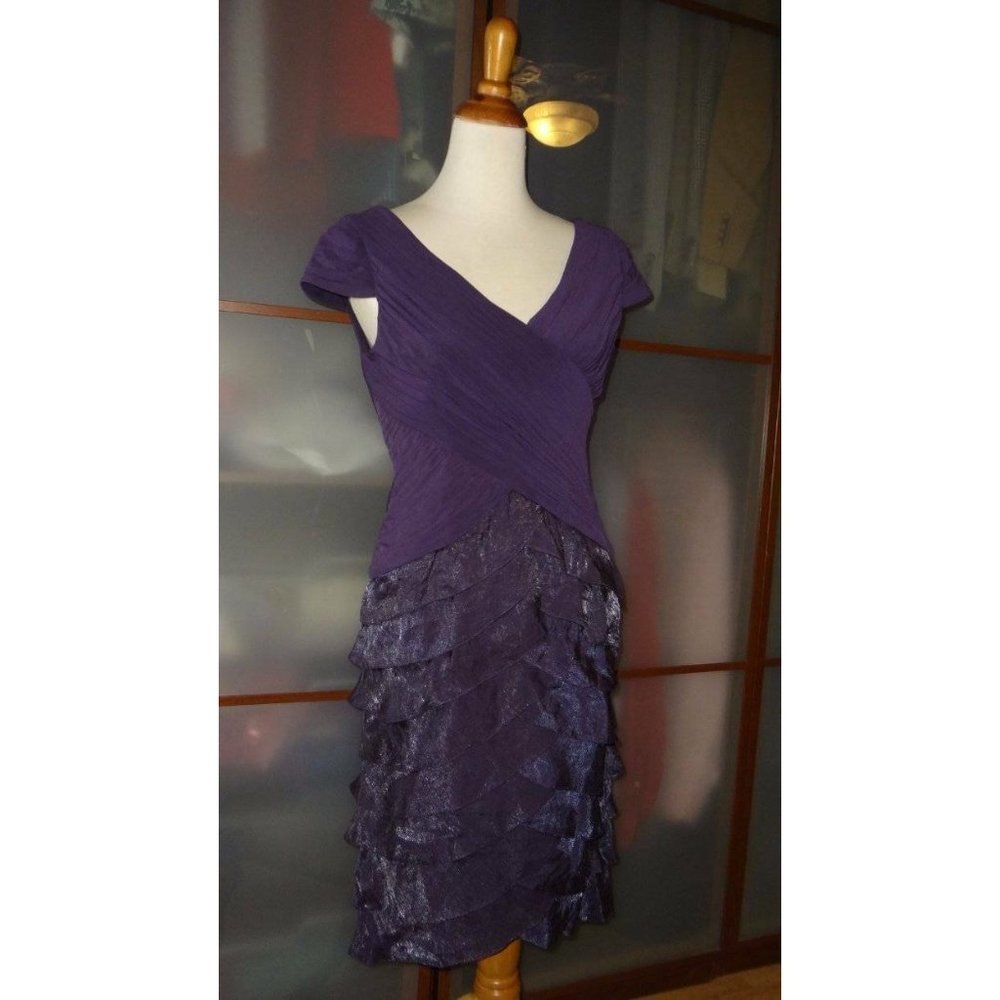 Adrianna Papell Purple Jersey Taffeta Shutter Pleat Dress 8 NEW - Picture 4 of 10